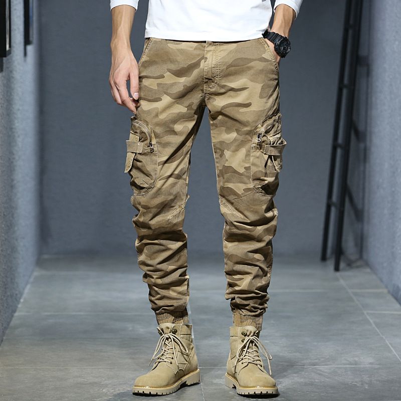 Muške ležerne hlače, pamučni kombinezon širokog raspona, camouflage, mladenačke hlače za vanjsku upotrebu_voghion.com
