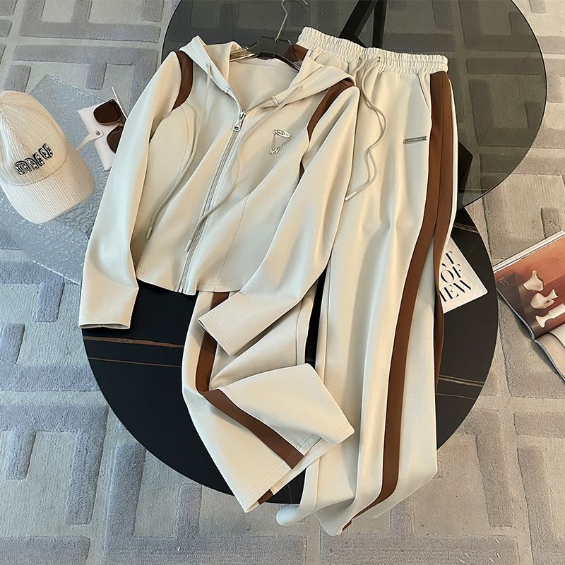 Abbigliamento da donna, casual, sportivo, autunno, nuovo stile, felpa con cappuccio, pantaloni a gamba larga, completo due pezzi_voghion.com