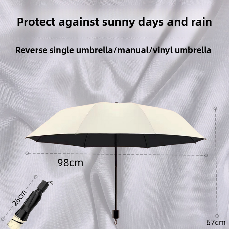 Large Reinforced Manual Sturdy Windproof Dual-use And Rain Student Folding Black Coating Sunshade Umbrella Sun_voghion.com