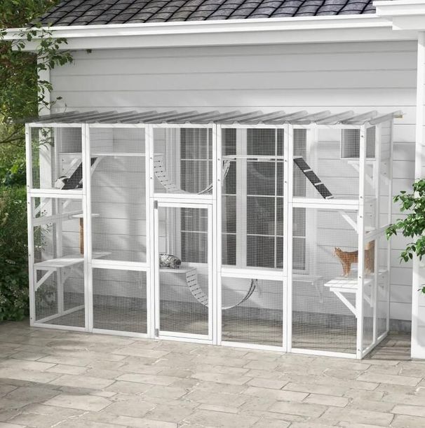 Catio Playground Cat Window Box Outside Enclosure, Wooden Outdoor Cat House With Weather Protection Roof For Multiple Kitties, Cat Shelter Kitten Pl_voghion.com