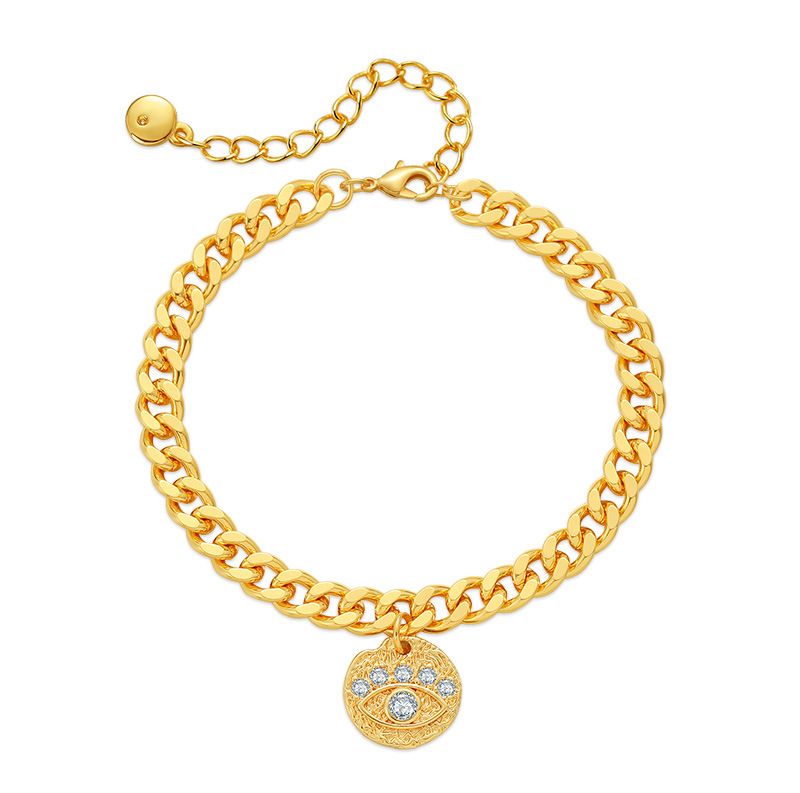 round brand micro inlaid zircon eye pattern neutral thick chain heavy industry bracelet personality trend hand jewelry plated_voghion.com