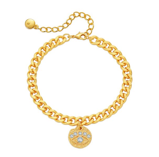 round brand micro inlaid zircon eye pattern neutral thick chain heavy industry bracelet personality trend hand jewelry plated_voghion.com