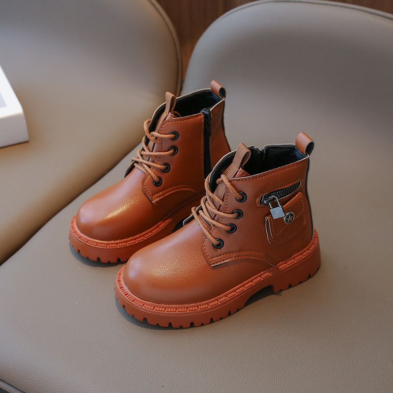 Scarpe per bambini Stivali per ragazze Autunno e inverno Stivali alla moda per bambini Stivali in pelle nera con suola morbida per bambini di medie e grandi dimensioni_voghion.com