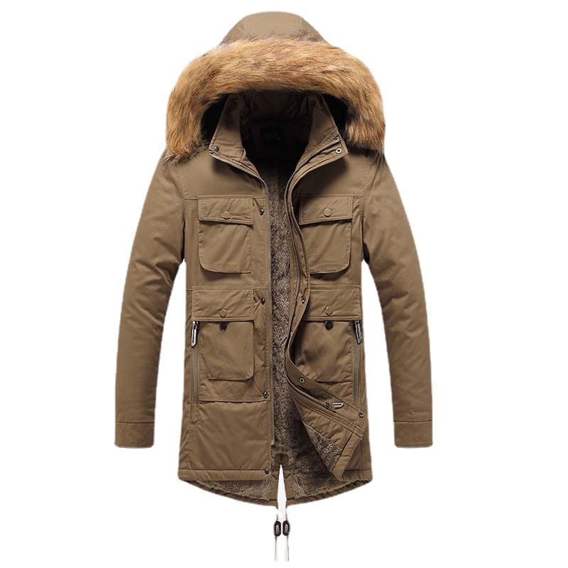 Winter thick youth brown solid color composite zipper digging bag casual cotton clothing_voghion.com