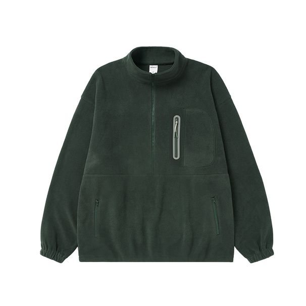 Felpa con collo semiaperto laminato in pile polare da uomo, nuova maglia da ciclismo calda con mezza cerniera_voghion.com