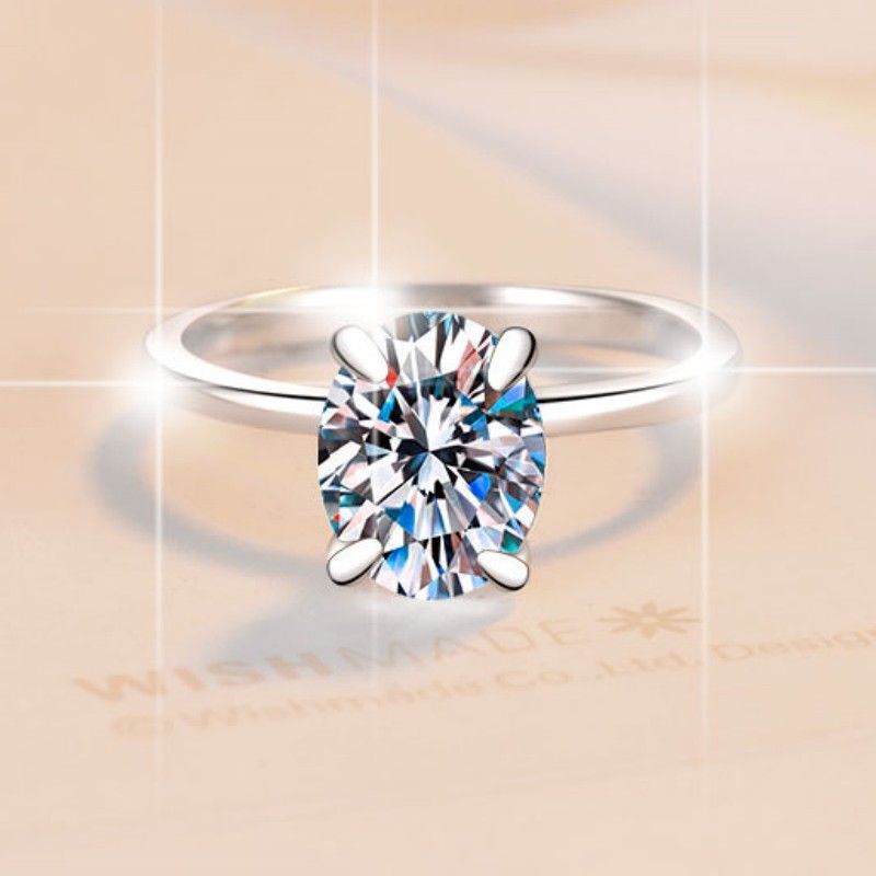 Ovaler Moissanit-Ring für Damen, vier Krallen, schlicht, vergoldet, S925 Sterlingsilber, eiförmiger Ring_voghion.com