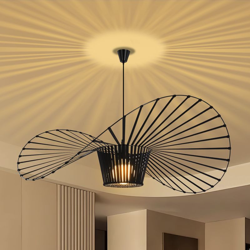 Kronleuchter Modern Hängelampe Schwarz - Pendelleuchte Wohnzimmer 120CM Pendellampe E27 Hutdesign-Hängeleuchte Höhenverstellbar Max. 40W_voghion.com