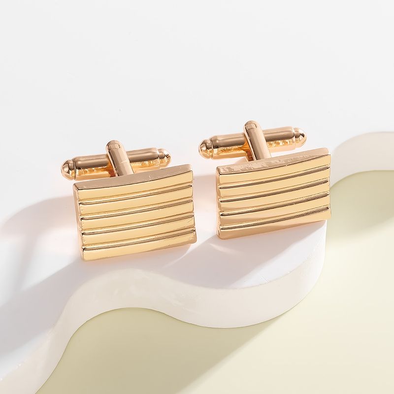 New round square baked paint men's French rectangular striped grid cufflinks_voghion.com