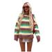 Women's Clothing Comfortable Casual Colorful Round Neck Striped Knit Sweater - Soft & Cozy Round Neck Pullover, Colorful Casual Top For Fall & Winter_voghion.com