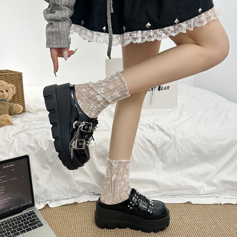 Punk Thick Soled Leather Shoes Lolita Hot Girl Japanese JK Uniform Student With Skirt Mary Jane Loafers_voghion.com