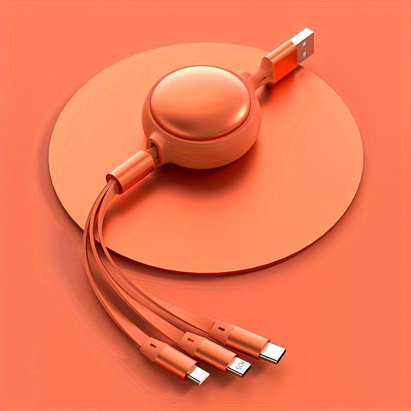 ZDD 3 in 1 intrekbare USB-kabel, plat mannelijk naar mannelijk, USB-aangedreven, ≤36V, universeel oplaadsnoer voor iPhone, Android, Type-C-apparaten, snel opladen, 1 st._voghion.com