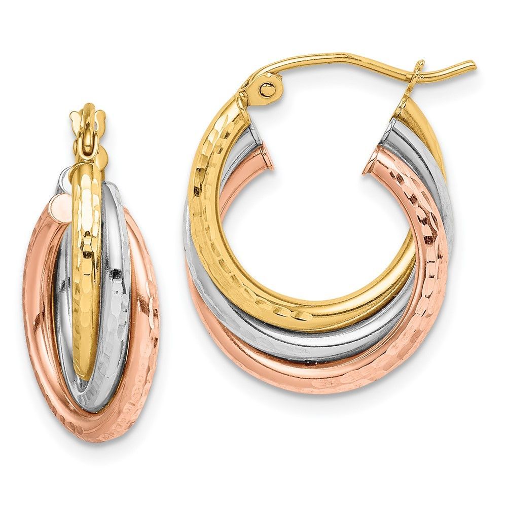 14k Tri-color Textured Triple Hoop Earrings_voghion.com