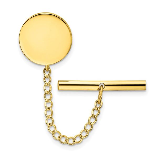 Kelly Waters Gold-plated Polished Round Engravable Tie Tac With Safety Chain_voghion.com