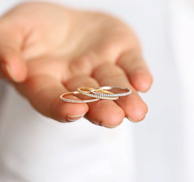 Hand Jewelry Full Diamond Three-Color Engagement Set Zircon Micro-Paved Gold-Plated Thin Ring_voghion.com