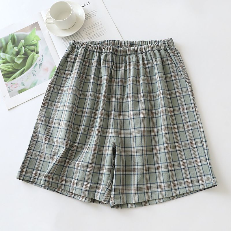 Pantaloni da pigiama da uomo a quadri giapponesi | Pantaloni da casa larghi a cinque punti, in puro cotone sottile, per primavera, estate e autunno, comodi e traspiranti_voghion.com