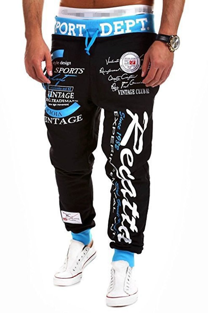  Herren-Sporthose mit Kordelzug, elastischer Taille, Buchstabendruck, lockere Hose_voghion.com