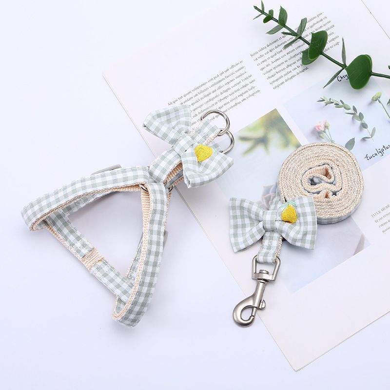 Coleira ajustável respirável à prova de quebra, colete e coleira para cães e gatos de estimação, com bolinhas e gravata borboleta_voghion.com