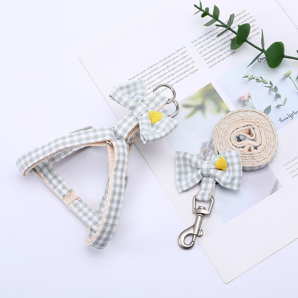 Coleira ajustável respirável à prova de quebra, colete e coleira para cães e gatos de estimação, com bolinhas e gravata borboleta_voghion.com