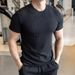 Men's Short-sleeved T-shirt Summer New Slim-fit Business Casual Fashion Versatile High-end Striped Crew Neck Bottoming Shirt_voghion.com