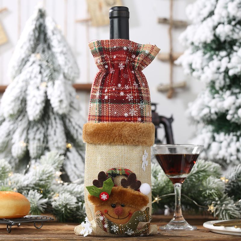 Weihnachtshaube neue Weihnachtsdekorationen Weinflaschenset Plaid Leinen Weinflaschendekoration Wein Champagner kreative Weinflaschentasche_voghion.com