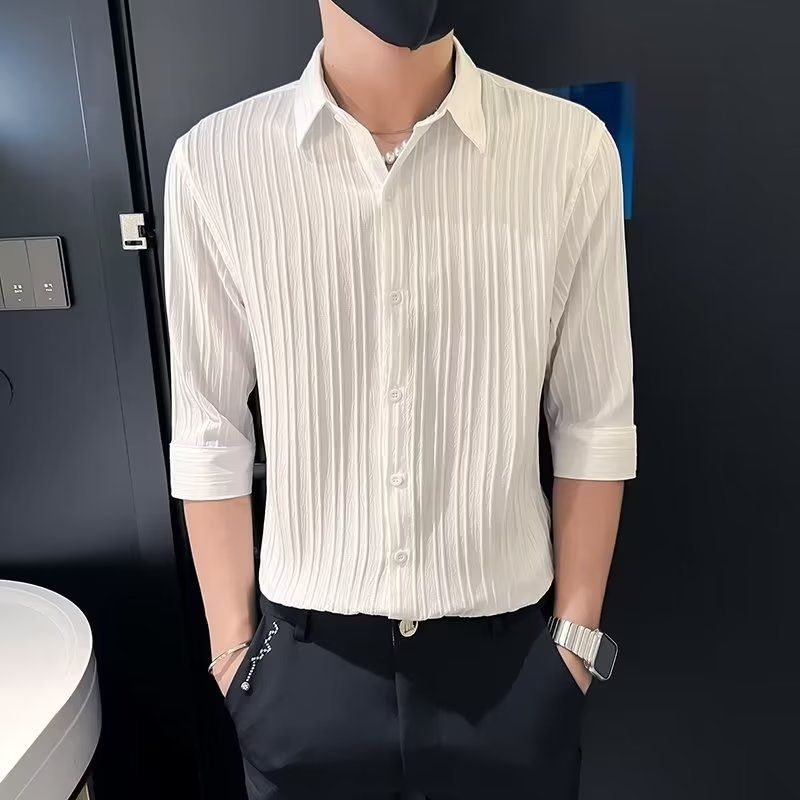 Giacca da uomo a maniche corte alla moda, modello autunno, comoda e versatile, in tinta unita, con cinque punti._voghion.com
