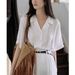 Camicia casual estiva francese da donna con colletto cubano a maniche corte e ampia Jicoutre "Nanyang Holiday"_voghion.com
