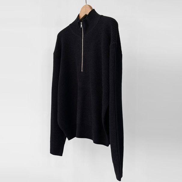 Herrkläder Höst Halv Zip Cardigan Tröja Herr Stil Trend Stilig Mångsidig stativ krage Stickad tröja Top Turtleneck Jacka_voghion.com