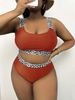 New Fat Mm Large Tank Top Solid Color Leopard Pattern Spliced High Waist Bikini DM326_voghion.com