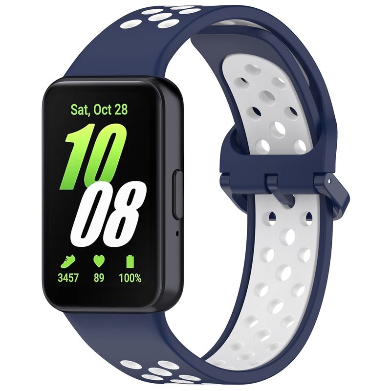 For Samsung Galaxy Fit 3 Two Color Breathable Silicone Watch Band(Midnight Blue White)_voghion.com