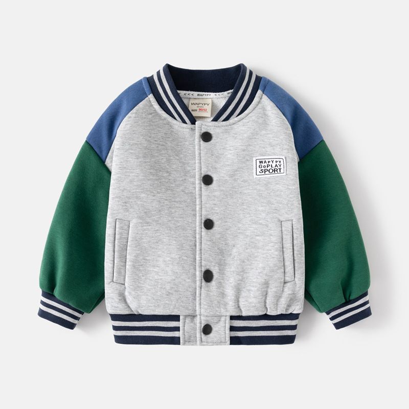 Children's Team Baseball Jacket Boy's Button-up Hoodie Baby V-neck Color Matching Coat_voghion.com