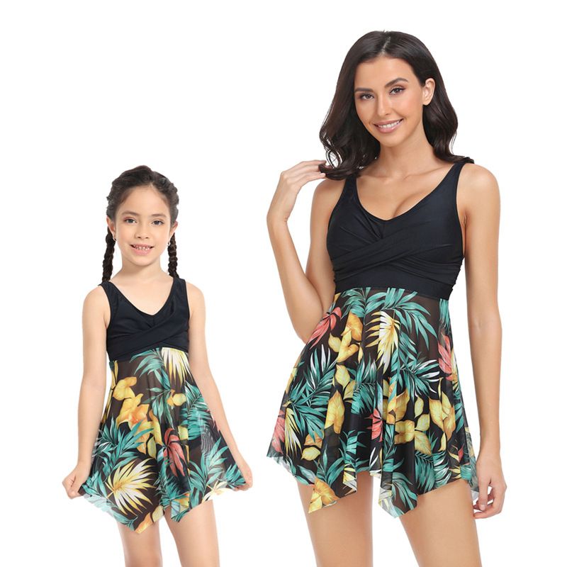 Maillot de bain familial, maillot de bain Hi Fish, jupe en filet de gaze, ensemble deux pièces_voghion.com