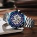 Skelett Mechanische Uhren Blau Römisches Zifferblatt Uhr Für Männer Automatische Herrenuhren Luxusmarke Uhr Gummi Und Ledergürtel_voghion.com