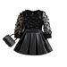 Kinderkleidung Neue Produkte Frühling und Herbst Mädchen Mesh Blume Langarm Top Pu Lederrock Zweiteiliger Anzug_voghion.com