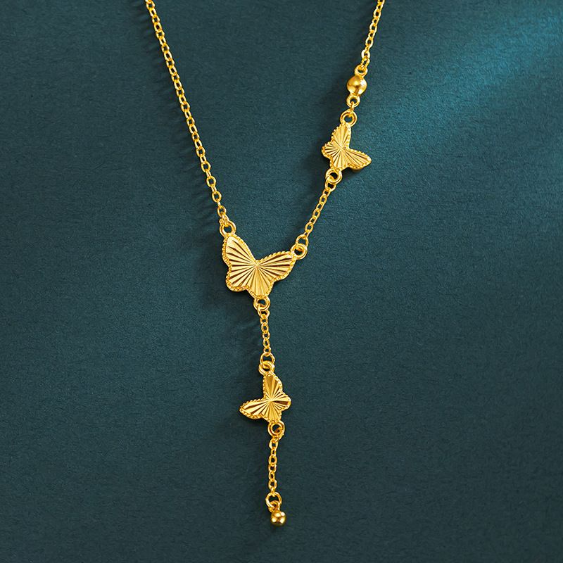 Collar de borla de mariposa de oro de Vietnam, conjunto de mariposa de oro de simulación femenina, cadena de clavícula de temperamento de moda, tienda de oro del mismo estilo_voghion.com