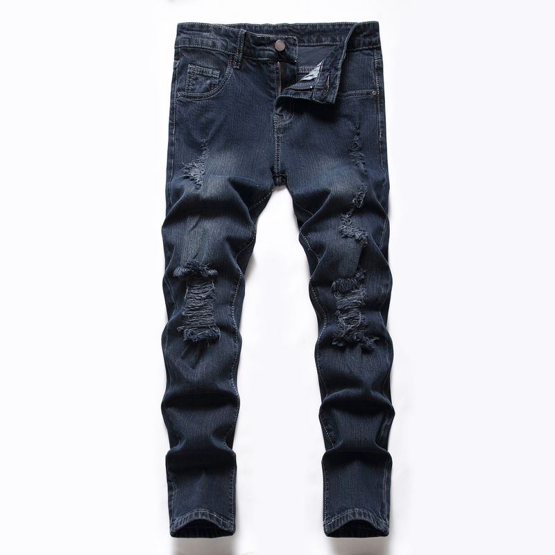 Kinderkleding Jongens Casual Rechte Buis Gescheurde Stretch Denim Broek Voor Middelgrote En Grote Kinderen In Alle Seizoenen_voghion.com