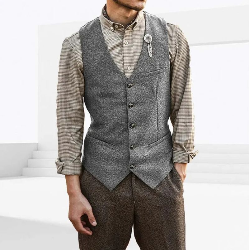 Men's dress vest V-neck dress Business casual wedding groom best man vest_voghion.com
