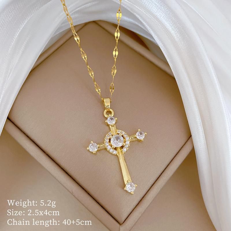 Collana con ciondolo croce in zircone Collana in acciaio inossidabile con collare girocollo Gioielli Regali di compleanno per donne e ragazze_voghion.com