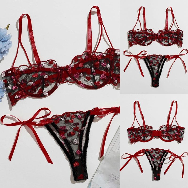 Free Shiping Love Embroidery Bra G-string Thong Sleepwear Sexy Lin For Women Plus Size Lin Bandage Women's_voghion.com