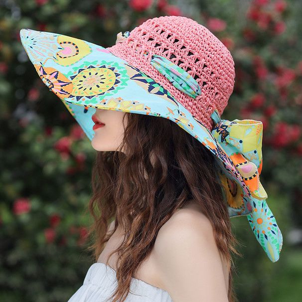 Versatile Women's Straw Protection Beach Wide Brim Korean Style Vacation Travel Sun Anti-Sun Hat_voghion.com