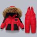 Conjunto de macacão de inverno infantil com capuz para mãe e filhos - Macacão de neve com enchimento de penas de pato macio para meninos e meninas (1 a 5 anos) - Conjunto aconchegante de duas peças_voghion.com