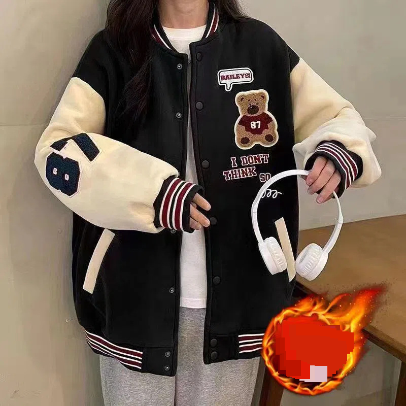 Dámské oblečení internet celebrity medvěd baseballová bunda kardigan ženské jaro a podzim nošení styl velké velikosti štíhlá bunda všestranný kabát trend_voghion.com