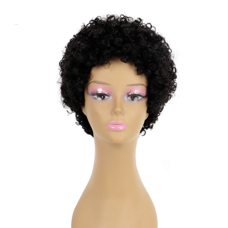 Extensiones de cabello Pelucas Cabeza explosiva Cabello real Mecanismo de empuje corto Cabello rizado Conjunto para damas_voghion.com