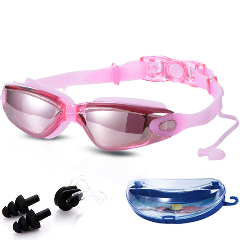 Adult Swimming Goggles Electroplated Swimming Goggles Waterproof, Anti Fog And Anti Ultraviolet Large Frame Swimming Goggles Nose Clip Earplug Box_voghion.com