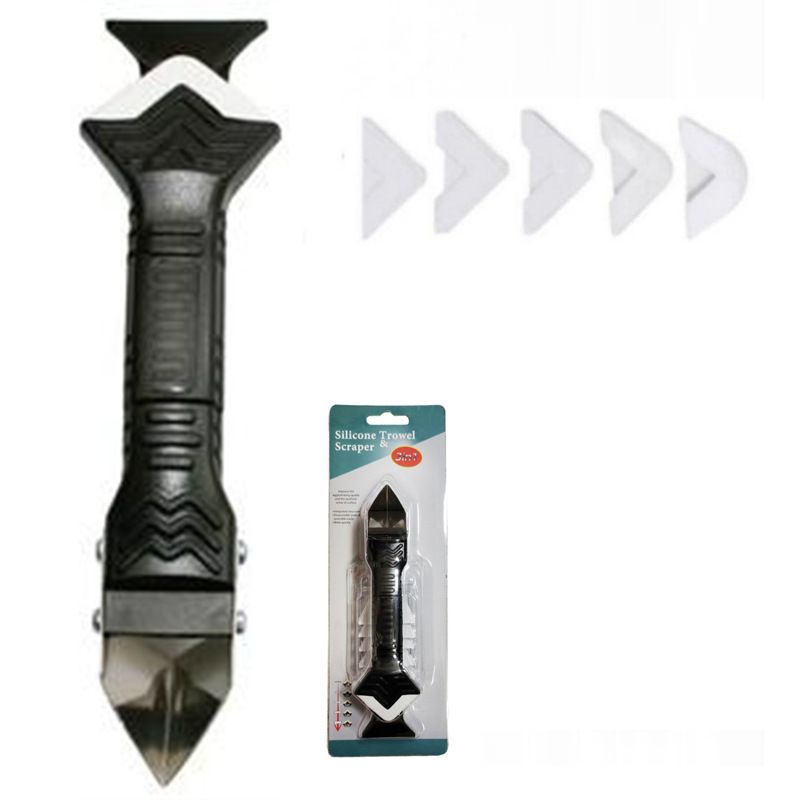 Kit de raspador de plástico com 7 peças, com borda de metal 3 em 1 e 6 pontas de borracha macia - Ferramenta multiuso para remoção de calafetagem na cozinha_voghion.com