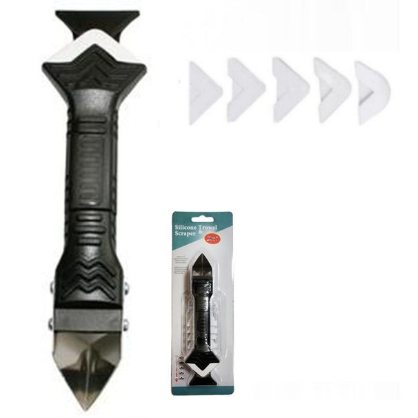 Kit de raspador de plástico com 7 peças, com borda de metal 3 em 1 e 6 pontas de borracha macia - Ferramenta multiuso para remoção de calafetagem na cozinha_voghion.com