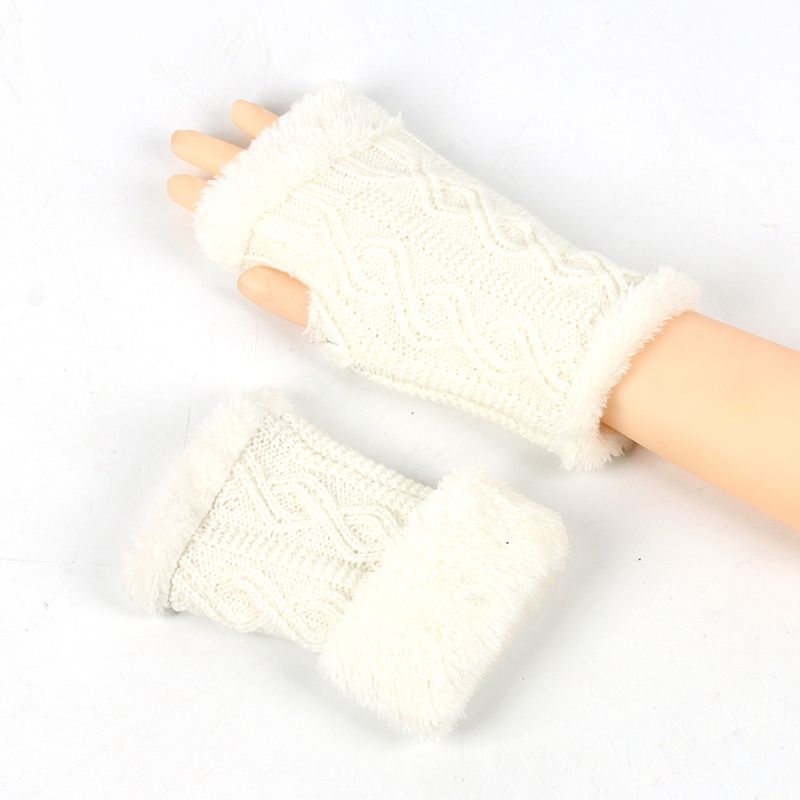 Gants tricotés anti-froid en peluche chaude avec polaire, protection des poignets pour l'automne et l'hiver, doigts exposés, fil_voghion.com