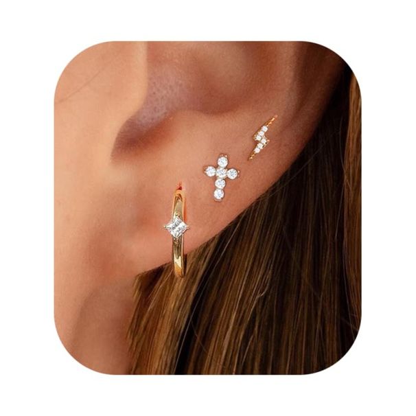 Set di gioielli da donna alla moda, in saldo, in ottone placcato oro vero, personalità creativa, orecchini a forma di fulmine in zircone intarsiato._voghion.com