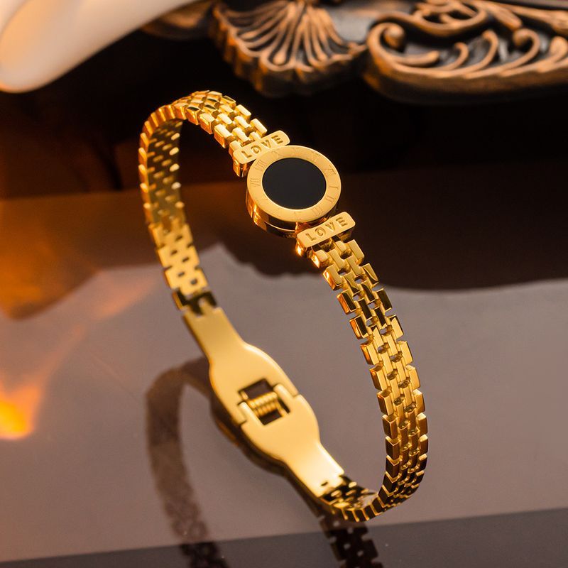 INS Roman LOVE Digital Ring Bracelet Women's Titanium Steel Gold Plated Headpiece_voghion.com