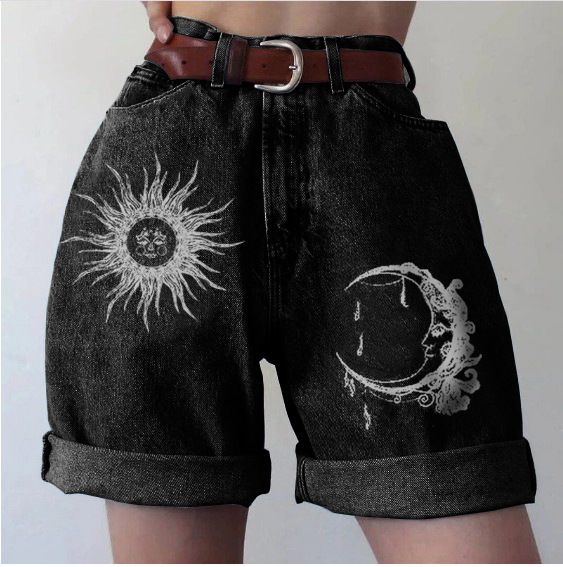 Short en jean à ourlet retroussé imprimé pour filles_voghion.com