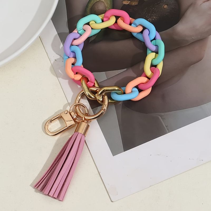 Klobiger Kettenglieder-Schlüsselanhänger aus Acryl, Armreif, Schlüsselanhänger, Armband, Schlüsselanhänger, süßer Boho-Modern-Auto-Schlüsselanhänger_voghion.com